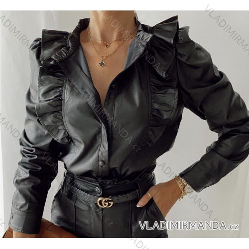 Halenka elegantní koženková dlouhý rukáv dámská (S-XL) ITALSKÁ MÓDA IMWD20103