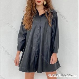 Šaty koženkové dlouhý rukáv dámské (UNI S/M) ITALSKÁ MÓDA IMM201665