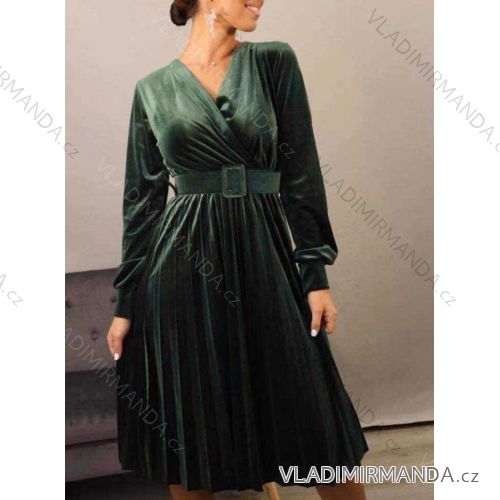 Šaty elegantní semišové dlouhý rukáv dámské (UNI S/L) ITALSKÁ MÓDA IMWA20873