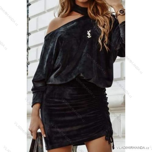 Šaty elegantní semišové dlouhý rukáv dámské (UNI S/L) ITALSKÁ MÓDA IMWA20873