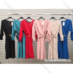 Šaty elegantní dlouhý rukáv s páskem dámské (S/M/L ONE SIZE) ITALSKÁ MÓDA IMY20572
