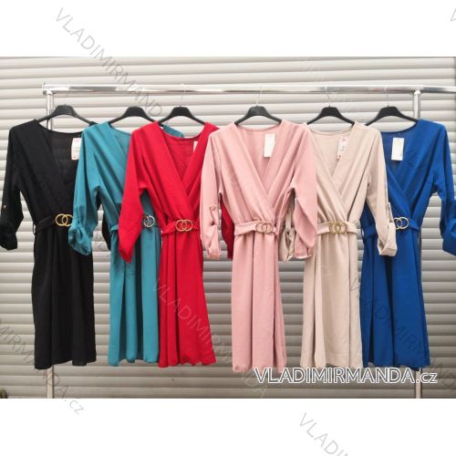 Šaty elegantní dlouhý rukáv s páskem dámské (S/M/L ONE SIZE) ITALSKÁ MÓDA IMY20572