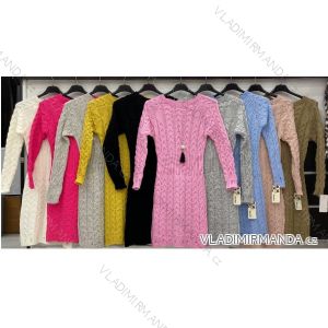 Šaty pletené elegantní dlouhý rukáv dámské (S/M/L ONE SIZE) ITALSKÁ MÓDA IMWD20714