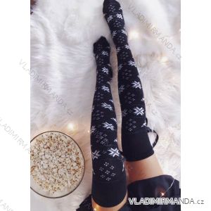 Ponožky Vánoční nadkolenky veselé vločky s mašlí dámské (one size ) POLSKÁ MODA DPP22010B