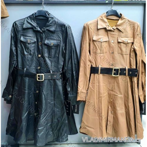 Šaty koženkové dlouhý rukáv dámské (S-XL) ITALSKÁ MÓDA IMWD20963