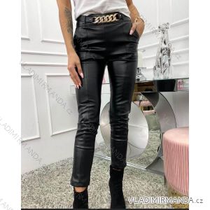Kalhoty elegantní dlouhé koženkové dámské (S-XL) ITALSKÁ MÓDA IMWD21555