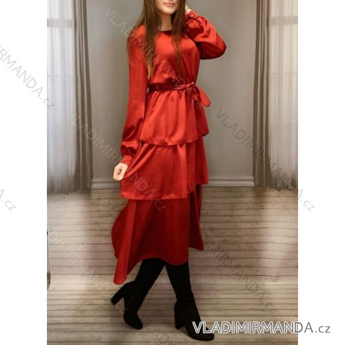 Šaty elegantní saténové dlouhý rukáv dámské (S/M ONE SIZE) ITALSKÁ MÓDA IMWD201075