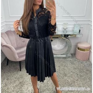Šaty koženkové s krajkou dlouhý rukáv dámské (S-XL) ITALSKÁ MÓDA IMWD211011