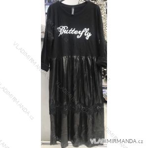 Šaty bavlněné oversize s koženkou dámské (S/M ONE SIZE) ITALSKÁ MÓDA IMWD201475