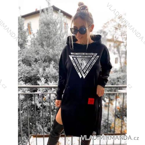 Šaty mikinové s kapucí dlouhý rukáv dámské (S/M/L ONE SIZE) ITALSKÁ MÓDA IMWD201551