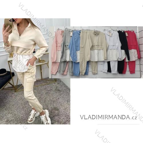 Súprava mikina dlhý rukáv a tepláky dámska (S / M ONE SIZE) TALIANSKÁ MÓDA IMWD21227