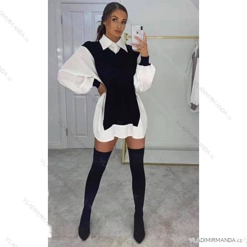 Šaty košilové dlouhý rukáv dámské (S/M ONE SIZE) ITALSKÁ MÓDA IMWH21069