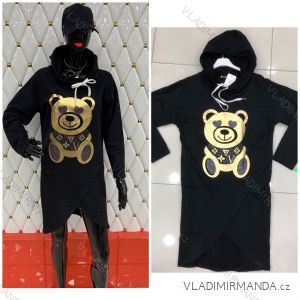 Mikina prodloužená dlouhý rukáv s kapucí dámská (S/M ONE SIZE) ITALSKÁ MÓDA IMWG21050