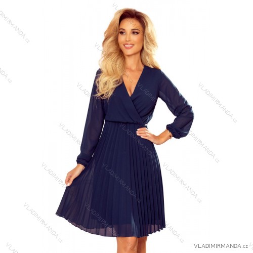 313-6 ISABELLE Pleated dress with neckline and long sleeve - dark blue