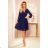 313-6 ISABELLE Pleated dress with neckline and long sleeve - dark blue