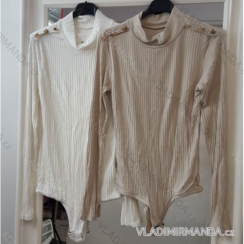 Body elegantní dlouhý rukáv dámské (UNI S/M) ITALSKÁ MÓDA IMM201119/DR S/M one size Béžový