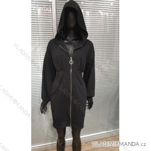 Mikina na zip prodloužená s kapucí dlouhý rukáv dámská (S/M ONE SIZE) ITALSKá MÓDA IM921076