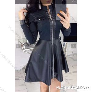 Šaty koženkové s krajkou dlouhý rukáv dámské (S-XL) ITALSKÁ MÓDA IMWD211013