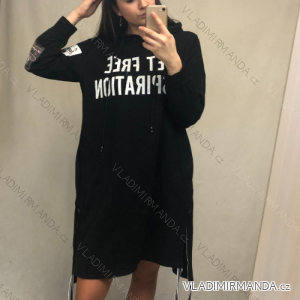 Šaty mikinové teplé dlouhý rukáv s kapucí dámské (L/XL ONE SIZE) ITALSKÁ MÓDA IM4201659/DR