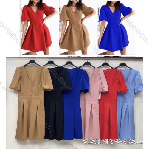 Šaty elegantní krátký rukáv dámské (S/M ONE SIZE) ITALSKÁ MÓDA IMWD211391