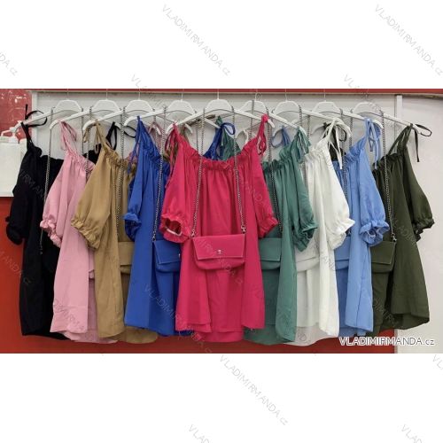 Šaty elegantní krátký rukáv s kabelkou dámské (S/M ONE SIZE) ITALSKÁ MÓDA IMWD211411