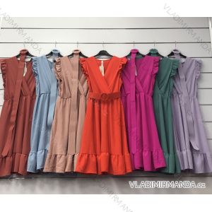 Šaty elegantní s páskem krátký rukáv dámské (S/M ONE SIZE) ITALSKÁ MÓDA IMWA21122