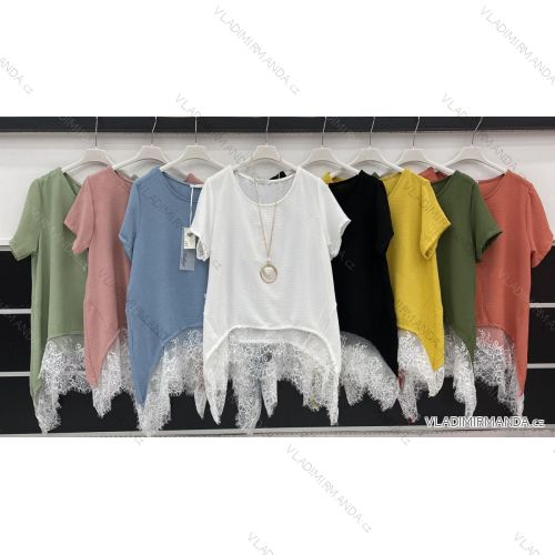 Tunika krátký rukáv s přívěskem dámská (S/M ONE SIZE) ITALSKÁ MÓDA IMWD211491