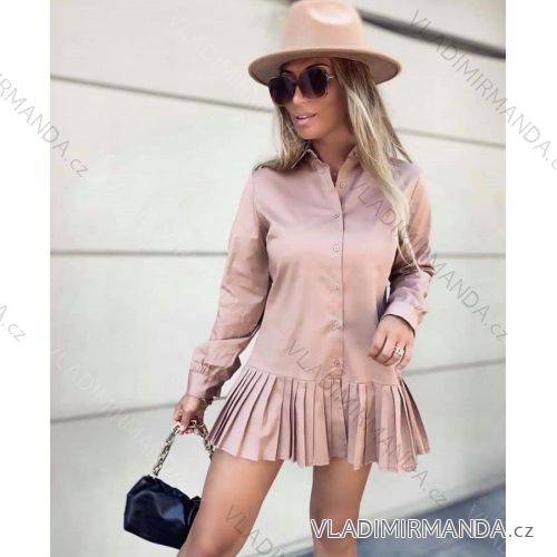 Šaty košilové saténové elegantní dlouhý rukáv dámské (S/M ONE SIZE) ITALSKÁ MÓDA IMM21544