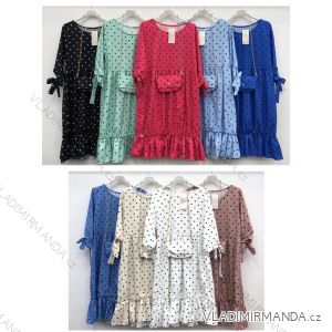 Šaty elegantní dlouhý rukáv s kabelkou puntík dámské (S/M ONE SIZE) ITALSKÁ MÓDA IMWD212460