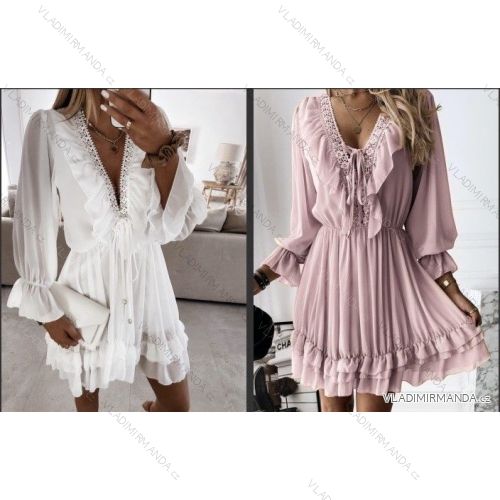 Šaty elegantní šifonové dlouhý rukáv dámské (S/M ONE SIZE) ITALSKÁ MÓDA IMWD212473