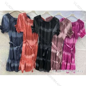 Šaty s páskem krátký rukáv dámské nadrozměrné (3XL/4XL ONE SIZE) ITALSKÁ MÓDA IMWQ21056