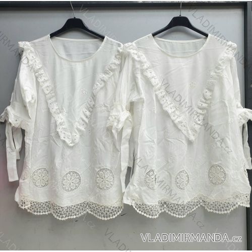Halenka krajková bavlněná krátký rukáv dámská (S/M ONE SIZE) ITALSKÁ MÓDA IMWD213139