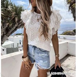 Halenka bavlněná krajková krátký rukáv dámská (S/M ONE SIZE) ITALSKÁ MÓDA IMWD213170