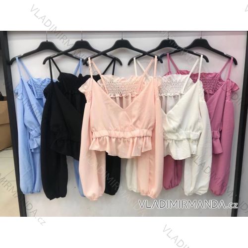 Top tričko elegantní dlouhý rukáv dámský (S/M ONE SIZE) ITALSKÁ MÓDA IMWD211524/DR S/M one size Černá