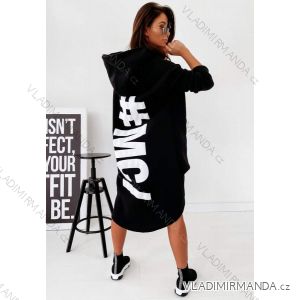 Šaty mikinové dlouhý rukáv s kapucí dámská (S/M/L one size) ITALSKÁ MÓDA IMD212201/DR