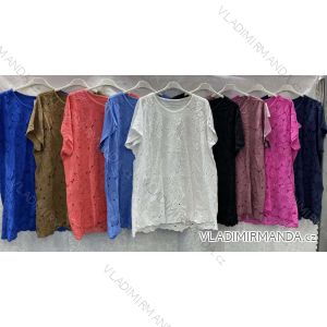 Tunika/tričko s krajkou krátký rukáv dámská nadrozměrná (3XL/4XL ONE SIZE) ITALSKÁ MÓDA IMWQ21096