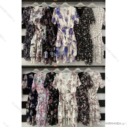 Šaty letní šifonové krátký rukáv dámské (S/M ONE SIZE) ITALSKÁ MÓDA IMWA21426