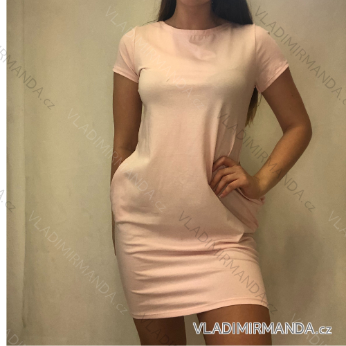 Šaty klasik krátký rukáv s kapsami dámské (UNI M/L) ITALSKÁ MÓDA IMD21029/DR