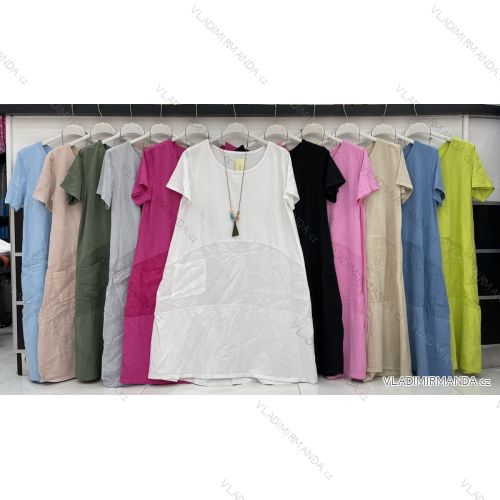 Šaty bavlněné krátký rukáv dámské (L-XL ONE SIZE) ITALSKÁ MÓDA IMWD214373