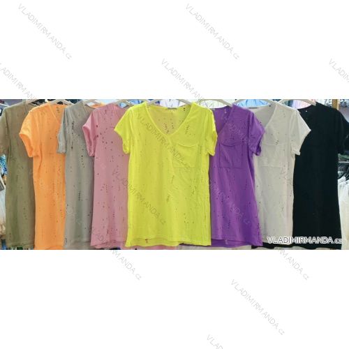 Tričko bavlněné krátký rukáv dírky dámské (S/M/L ONE SIZE) ITALSKÁ MÓDA IMWA221277