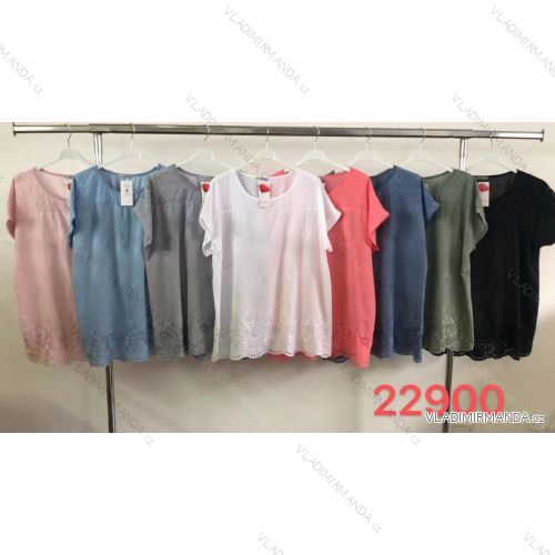 Tunika bavlnená s čipkou krátky rukáv dámska nadrozměr (XL / XXL ONE SIZE) TALIANSKÁ MÓDA IMWT21056