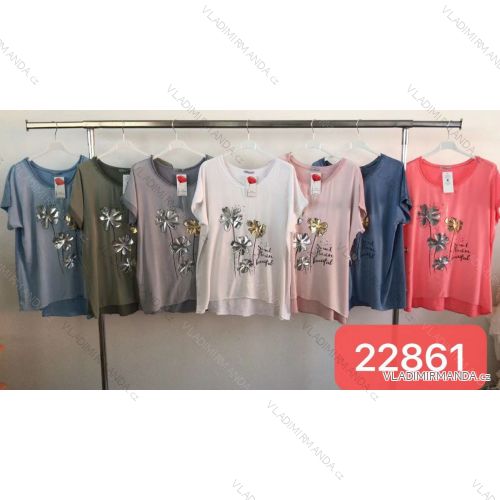 Tunika bavlněná krátký rukáv dámská nadrozměr (XL/XXL ONE SIZE) ITALSKÁ MÓDA IMWT21062