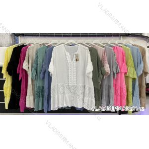 Tunika bavlněná krátký rukáv dámská nadrozměr (XL/XXL ONE SIZE) ITALSKÁ MÓDA IMWT21119