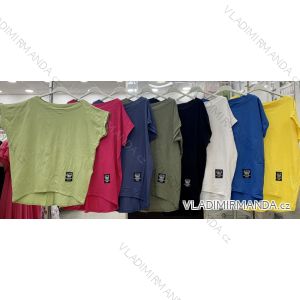 Tričko krátké bavlněné krátký rukáv dámské nadrozměr (XL/XXL ONE SIZE) ITALSKÁ MÓDA IMWT21134