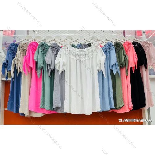 Šaty dlouhé krátký rukáv dámské nadrozměr (L/XL ONE SIZE) ITALSKÁ MÓDA IMWT21150