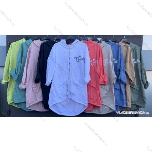 Bunda jarní s kapucí dlouhý rukáv dámská (S/M ONE SIZE) ITALSKÁ MÓDA IMWM215510