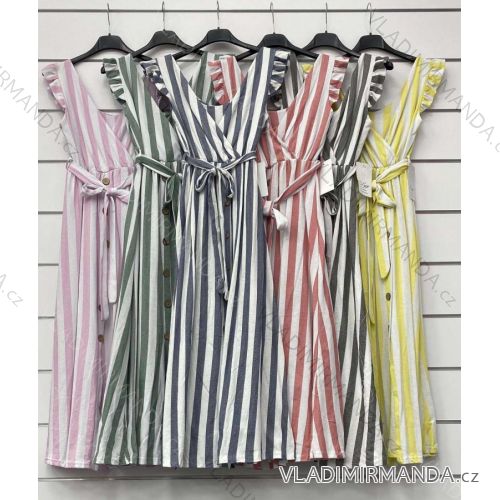 Šaty letní dlouhé bez rukávů dámské proužek (S/M ONE SIZE) ITALSKÁ MÓDA IMWA215580