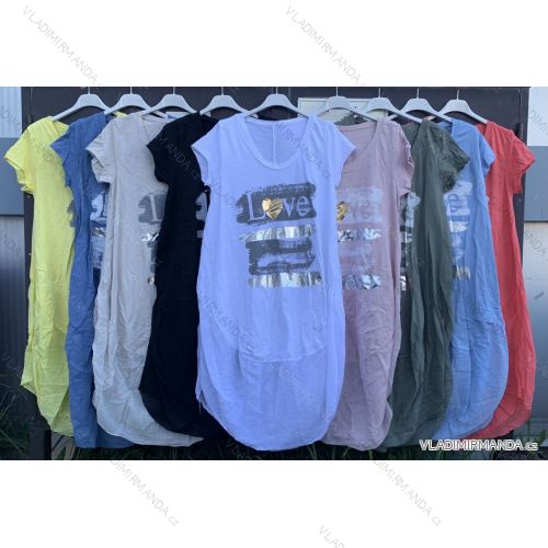Šaty letní klasik s nášivkou krátký rukáv dámské (S/M ONE SIZE) ITALSKÁ MÓDA IMWM215678