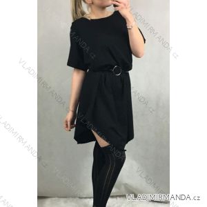 Šaty krátký rukáv oversize dámské nadrozměr s páskem (XL/2XL) ITALSKÁ MÓDA IM421443