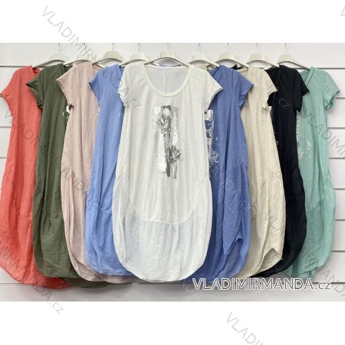 Šaty letní oválné krátký rukáv dámské (M/L ONE SIZE) ITALSKÁ MÓDA IMWA215733
